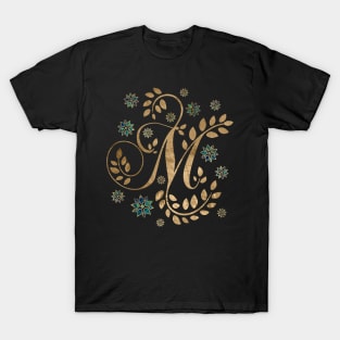 Luxury Golden Calligraphy Monogram with letter M T-Shirt